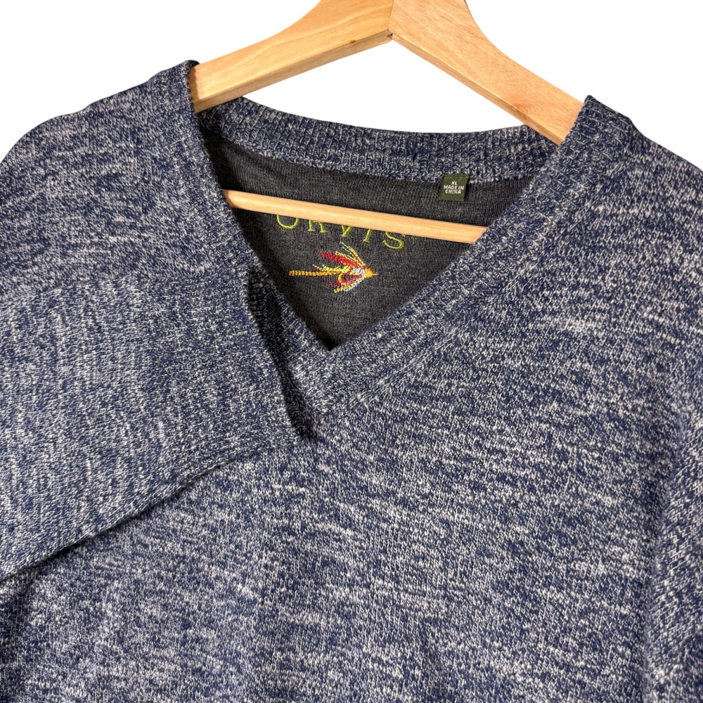 Orvis Mens XL Blue Marl 100% Merino Wool V-Neck Long Sleeve Sweater